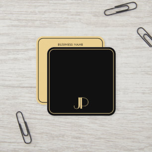 Carte De Visite Carré Élégant Monogram Modèle Luxe Noir Et Or