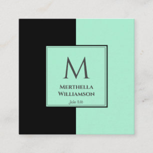 Carte De Visite Carré Élégant MONOGRAM Neo Mint Noir
