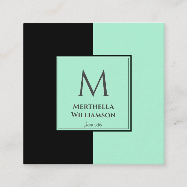 Carte De Visite Carré Élégant MONOGRAM Neo Mint Noir (Devant)