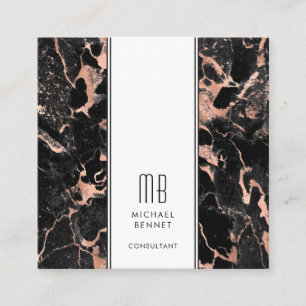 Carte De Visite Carré Élégant Monogram Rose Gold Black Consultant