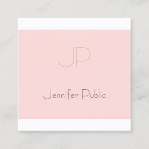 Carte De Visite Carré Élégant Monogramme Clean Plain tendance Blush rose