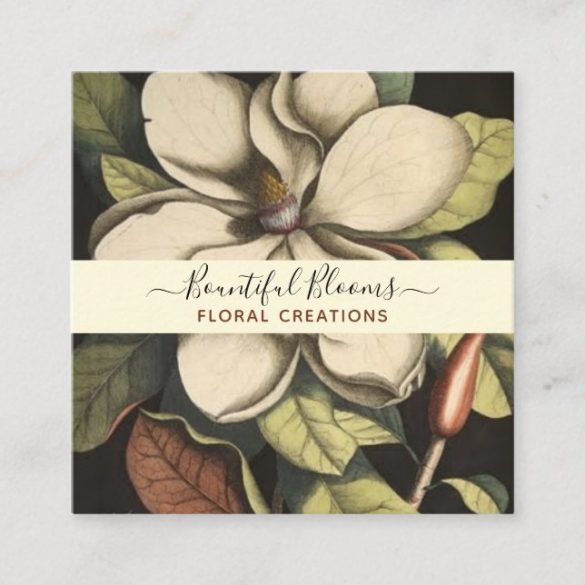 Carte De Visite Carré Élégant Monogramme Magnolia Crème Sage Blooms (Devant)