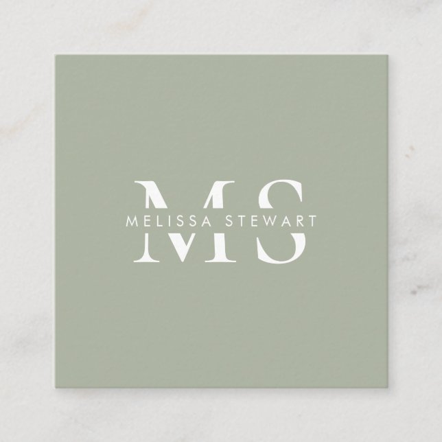 Carte De Visite Carré Élégant monogramme moderne sauge vert professionne (Devant)