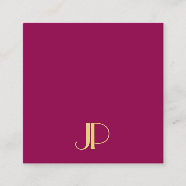 Carte De Visite Carré Élégant Monogramme Or Modèle Moderne Viva Magenta (Devant)