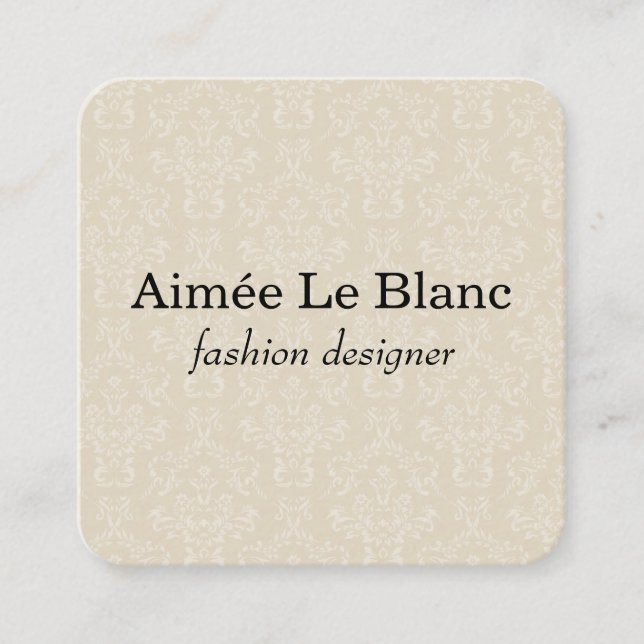 Carte De Visite Carré Élégant motif Damas (crème) (Devant)