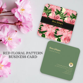 Carte De Visite Carré Élégant motif de fleurs rouges Ajouter votre nom p