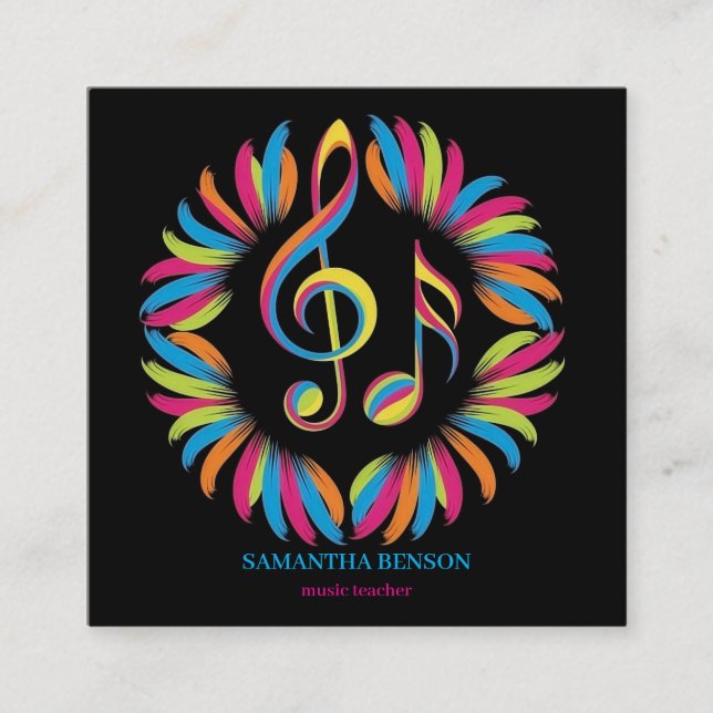 Carte De Visite Carré Elegant Musician Business card with Music Note (Devant)