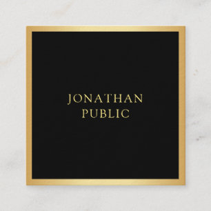 Carte De Visite Carré Élégant Noir Et Or Modèle Moderne Simple