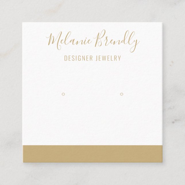 Carte De Visite Carré Élégant Nom Or Bijoux blanc Écouter Écran (Devant)