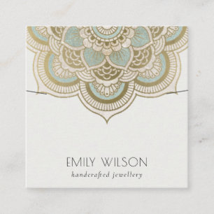 Carte De Visite Carré Élégant Ornate Gold Turquoise Mandala Collier Af