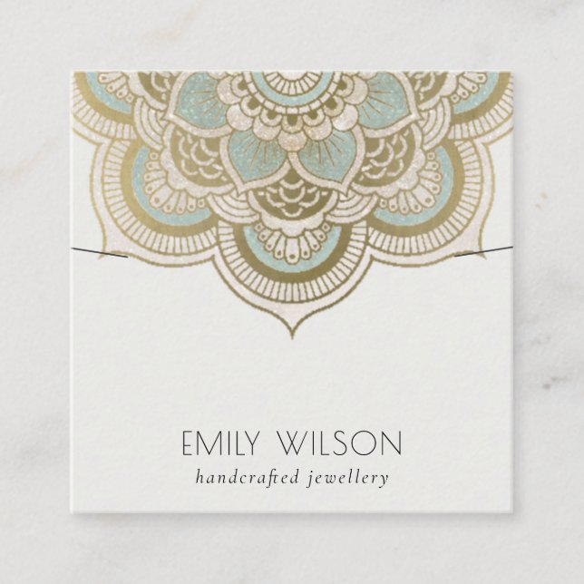 Carte De Visite Carré Élégant Ornate Gold Turquoise Mandala Collier Affi (Devant)
