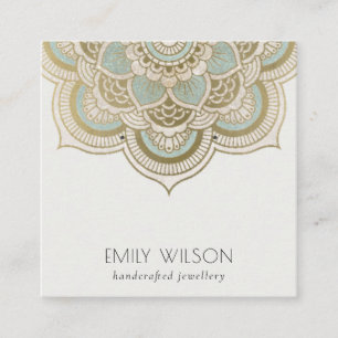 Carte De Visite Carré Élégant Ornate Gold Turquoise Mandala Écran d'o