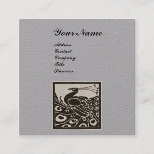 Carte De Visite Carré ÉLÉGANT PAON MONOGRAMME NOIR BLANC Papier Gris