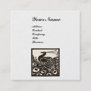 Carte De Visite Carré ÉLÉGANT PAON MONOGRAMME NOIR BLANC Perle