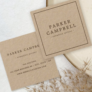 Carte De Visite Carré Élégant papier Kraft brun minimaliste élégant