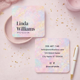 Carte De Visite Carré Elegant Pastel Marble Business Card with Gold 