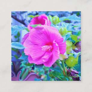 Carte De Visite Carré Elegant Pink Hibiscus Flower with Aqua Foliage