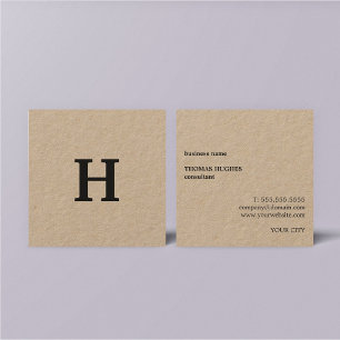 Carte De Visite Carré Élégant professionnel minimal Kraft Monogramme noi