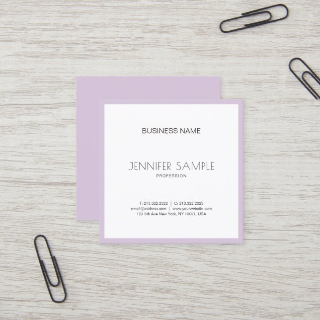 Carte De Visite Carré Élégant Propre Tendance Violet Violet Violet Luxe  (Devant/Arrière en situation)