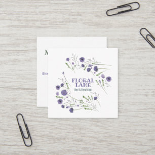 Carte De Visite Carré Elégant Purple Aquarelle Fleurs Location de vacanc