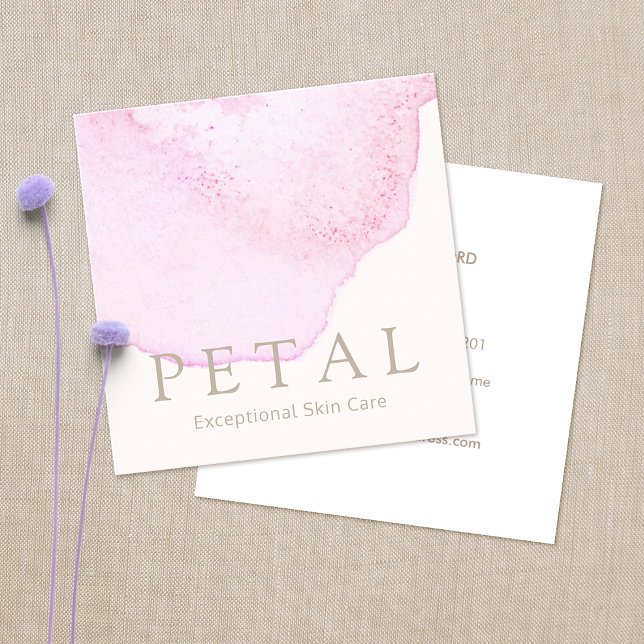 Carte De Visite Carré Elégant rose Aquarelle Fleur Pétale Spa de soins d (Créateur téléchargé)