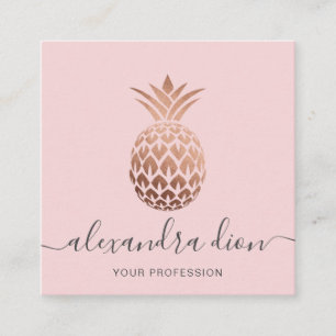 Carte De Visite Carré Élégant rose en cuivre d'ananas rose or