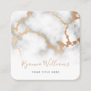Carte De Visite Carré Élégant Rose Gold Marble Calligraphie Script