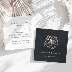 Carte De Visite Carré Élégant Rose Gold Tropical Hibiscus Flower