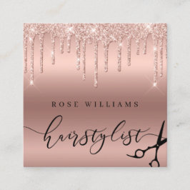Carte De Visite Carré Elégant rose parties scintillant ciseaux de  d'or 