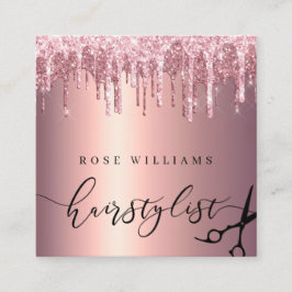 Carte De Visite Carré Elégant rose parties scintillant ciseaux de  d'or 