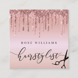 Carte De Visite Carré Elégant rose parties scintillant ciseaux de  d'or 