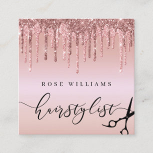 Carte De Visite Carré Elégant rose parties scintillant ciseaux de  d'or 