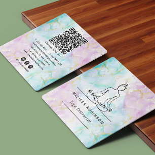 Carte De Visite Carré Élégant Sérène Enseignant de Yoga à l'Encre Alcool