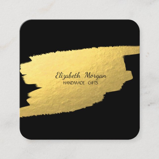 Carte De Visite Carré Élégant simple noir, Faux Gold Brosse Stroke (Devant)
