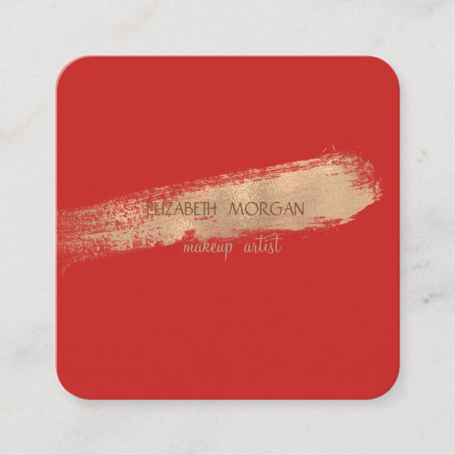 Carte De Visite Carré Élégant simple rouge, pinceau à huile (Devant)