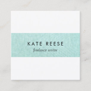 Carte De Visite Carré Élégant Style Moderne Turquoise Linen Stripe