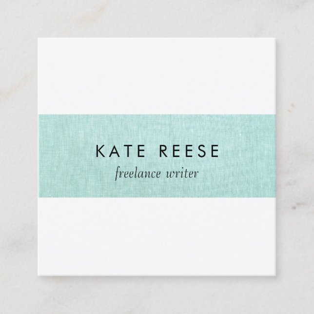 Carte De Visite Carré Élégant Style Moderne Turquoise Linen Stripe (Devant)