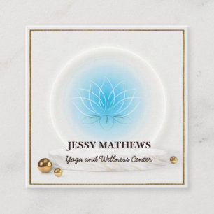CARTE DE VISITE CARRÉ ÉLÉGANT TURQUOISE BLEU LOTUS MÉDITATION YOGA