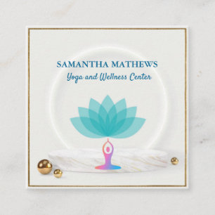 CARTE DE VISITE CARRÉ ÉLÉGANT TURQUOISE BLEU LOTUS YOGA MÉDITATION BI