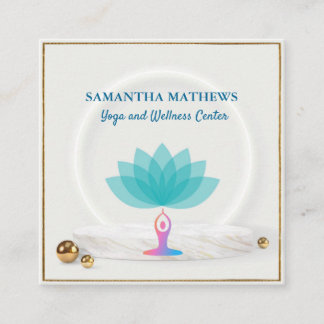 CARTE DE VISITE CARRÉ ÉLÉGANT TURQUOISE BLEU LOTUS YOGA MÉDITATION BIEN-