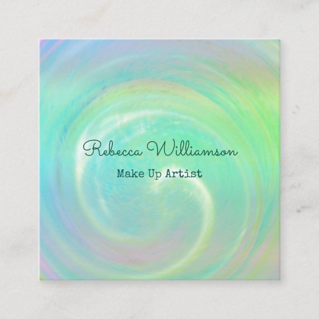 Carte De Visite Carré Elégant Turquoise Water Swirl Shell Make Up Artist (Devant)