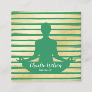 Carte De Visite Carré Elégant yoga vert turquoise peinture or rayé