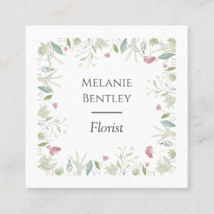 Carte De Visite Carré Elégante aquarelle Botanique Floral Cadre