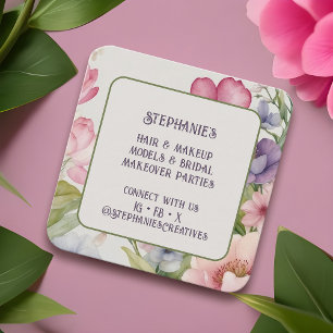 Carte De Visite Carré Elégante aquarelle florale tendance rose féminin