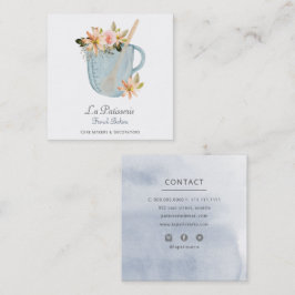 Carte De Visite Carré Élégante Bleu Floral Mariage boulangerie boulanger