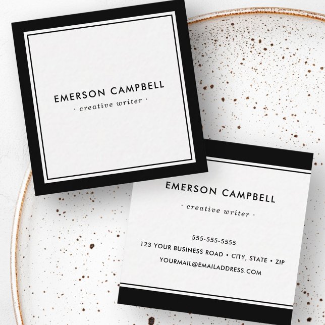 Carte De Visite Carré Élégante bordure noire minimale professionnelle mo (Elegant black border minimal modern professional square business card)
