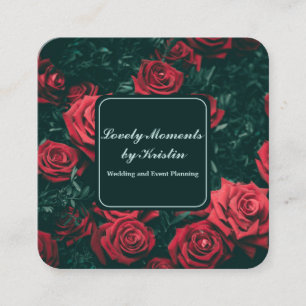 Carte De Visite Carré Élégante boutique de fleurs rouges