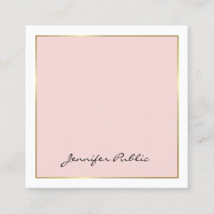 Carte De Visite Carré Élégante calligraphie Pink Gold Plain Luxe tendanc