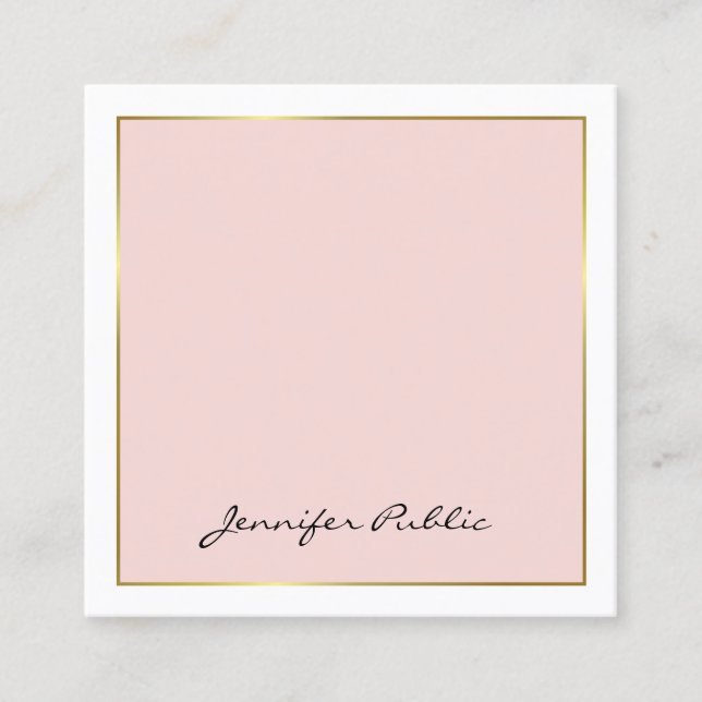 Carte De Visite Carré Élégante calligraphie Pink Gold Plain Luxe tendanc (Devant)