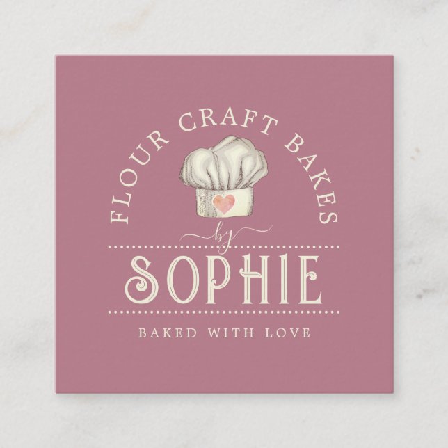 Carte De Visite Carré Élégante crème de logo Baker Dusty rose (Devant)